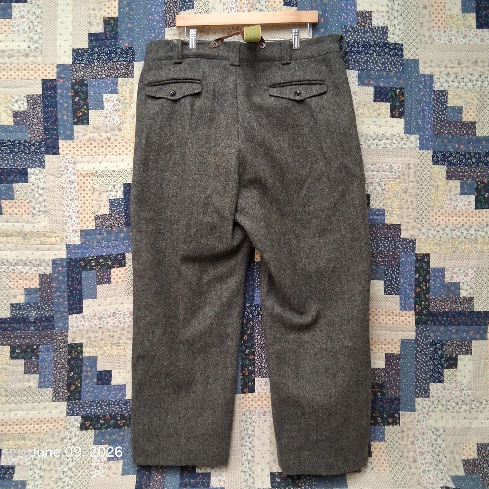 True Vintage Woolrich Wool Malone Pants With Suspenders Size 40 Gray USA Made